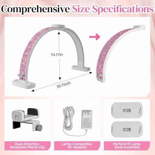 Half Moon Light for Nail Desk 31inch Half Moon Lamp Portable Ring Light for Eyelash Extensions,Suitable for Nail Beauty Crafts Sculpture Brightness Adjustable