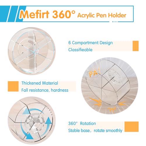 Acrylic Pen Holder, 2 Pack 360 Rotating Organizer With 6 Compartments, Desk Office Storage for 800 Pens, Markers, Crayons and Art Supplies