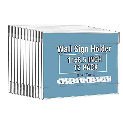 Dingelex Acrylic 8.5x11 Horizontal Sign Holder, Clear Plastic Wall Mount, 12 Pack, No Drilling, Landscape