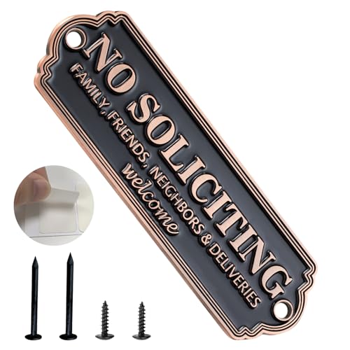Frohllia Brass No Soliciting Sign - 5x1.6 Inch Elegant House & Office Door Plaque
