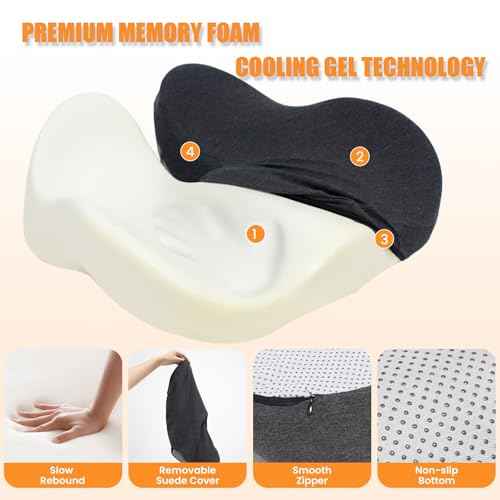 CXC Gel Seat Cushion for Office Chair: 4-Zone Pressure Relief Memory Foam Pad with Cooling Tech - Sciatica Pain Relief Pillow | Desk Chair, Wheelchair, Floor Sitting, Long Driving & Classroom Use