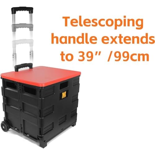 MaxWorks 50830 Collapsible Black Rolling Folding Dolly Cart for Teachers - Multi-Functional Teacher Dolly with Extra Storage, Durable Wheels, and Easy-to-Fold Design for Classroom, Office, Shopping