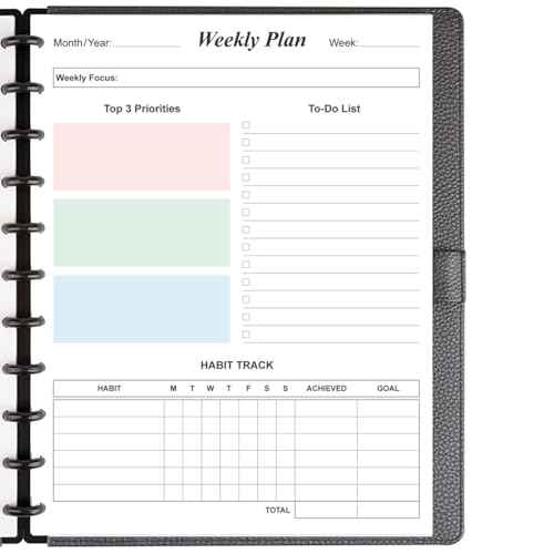 Weekly Planner Undated Refills - Letter Size 53 Sheets/106 Pages Colorful Weekly Planner for 11-Disc Discbound, TUL, 100 gsm White Paper, Lasts 1 Year, Undated, 8.5" x 11"