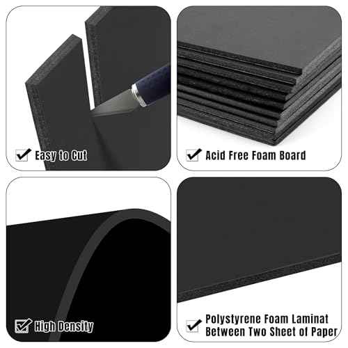 Golden State Art Foam Board 16x20-12 Pack - 1/8" Thick Black Poster Board Acid Free Foamboard for Paintings Prints, Art, Display, Crafts, Presentation and Projects