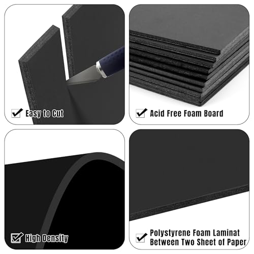Golden State Art Foam Core Board 11x17 Black - 1/8 inch Thick, Pack of 12