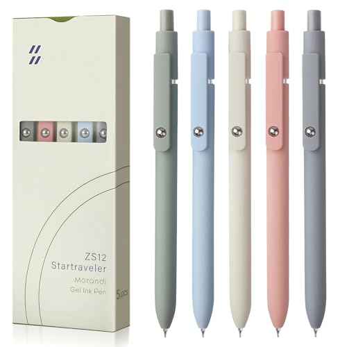 FIOVER Gel Pens, 5pcs 0.5mm Quick Dry Black Ink Fine Point Smooth Writing Pens High-End Series Ballpoint for Office School Supplies(Morandi)