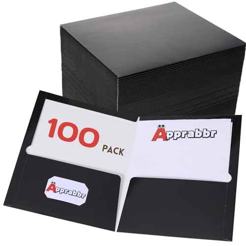 100 Pack 2 Pocket Glossy Laminated Paper Folders Letter Size First Day of School Presentation Folder Bulk Back to School Items for School Supplies Teacher Office Business Home - Black