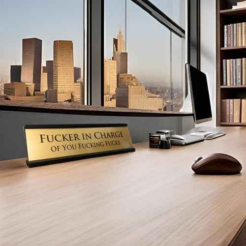 Fucker in Charge Desk Nameplate Sign - 8x2" Executive Desk Nameplate Gag Gifts for Men,Boss, Manager, and Coworker - Office Accessories funny desk signs