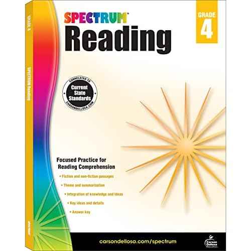 Spectrum Reading Comprehension 4th Grade Workbooks, Summarizing Nonfiction and Fiction Passages, Identifying Themes, and More, Classroom or Homeschool Curriculum