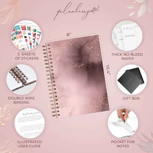 PLANBERRY Large Hourly Schedule Planner Premium ? Undated Organizer for Productivity, Time Management & Budget, 8x10.4¡È (Rose Gold)