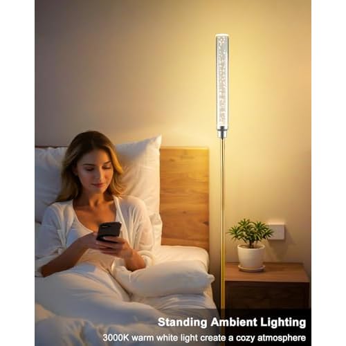 Lightdot 68IN LED Floor Lamp for Living Room, Modern Standing Tall Lamps with Crystal Lamp Head, Aquarium Night Light with Foot Switch, Mid Century Industrial Floor Lamp for Bedroom/Office-Gold