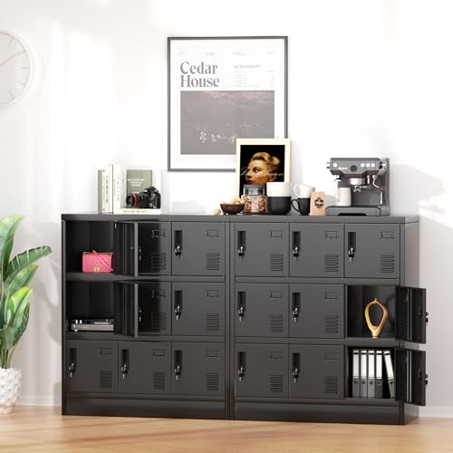 Greenvelly 9-Door Lockable Metal Locker Black - Office, Gym, School Storage