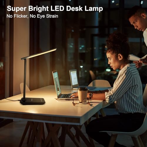 Shinelife Black LED Desk Lamp 500LM Touch Control with USB Charging for Office & Home