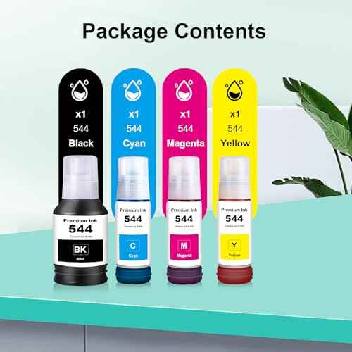 Compatible T544 Ink Bottle Replacement for Eps 544 T544120 Black T544220 T544320 T544420 Color Ink with L1210 L1250 L3110 L3150 L3160 L3210 L3250 L3251 L3260 L5290 L5590 (4 Pack)
