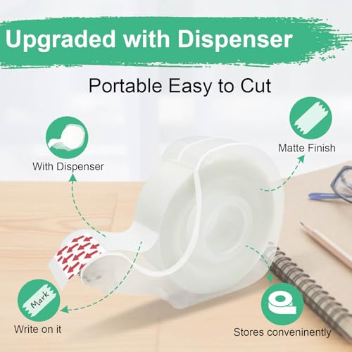 BeataTap 3/4 Inch Invisible Tape Dispenser Pack - 6 Rolls Matte Finish Writable Clear Gift Wrapping Tape