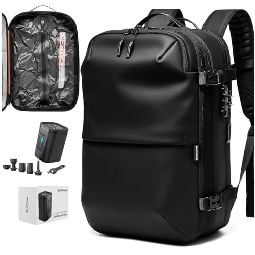 Vortex Vacuum Seal Travel Backpack 60L Expandable Air Compression System Water Resistant TSA Lock Carry-On Suitcase Luggage Black AERO - Vacuum Pump Included