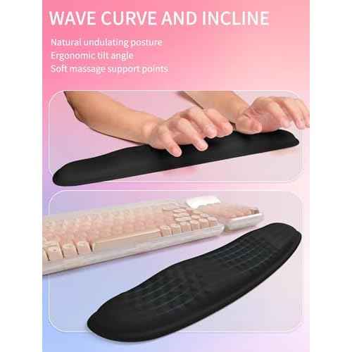 Hokafenle 2in1 Combination, Wave Keyboard Wrist Rest and Ergonomic Curvature Mouse Pad Wrist Support for Relieve Wrist Pain, Filled with Soft Cushion Memory Foam, Black