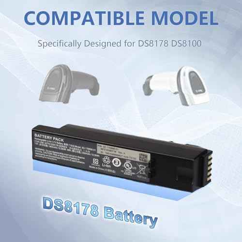 Replacement for Zebra DS8178 Scanner Battery: for DS8100 DS8178 DS8170 DS6878-SR Handheld Barcode Scanner Battery 82-176890-01 Lithium ion 3400mAh