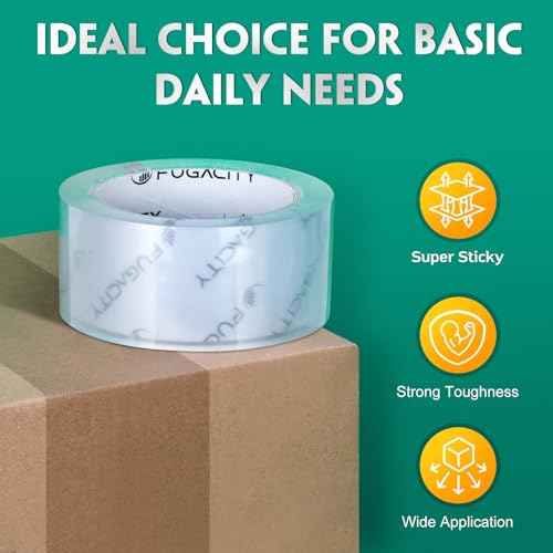 FugaCity Clear Packing Tape Refills (36 Rolls),Heavy Duty Packaging Tape for Moving Sealing, Moving Supplies,2.7 Mil Thick, 1.88 in Wide,65 Yards Per Roll,Total 2340 Yards