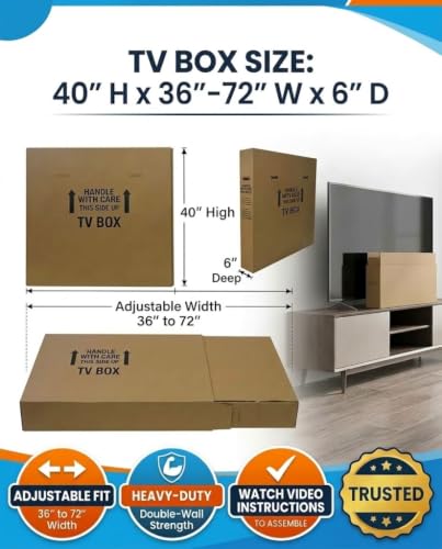 Large TV Moving Box Bundle - 72 x 40 x 6 Inches, Heavy-Duty Corrugated Storage