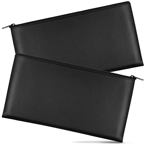Joyberg 2-Pack Zipper Money Bags for Cash, Checks, Cosmetics - Black 11x6.1 inch
