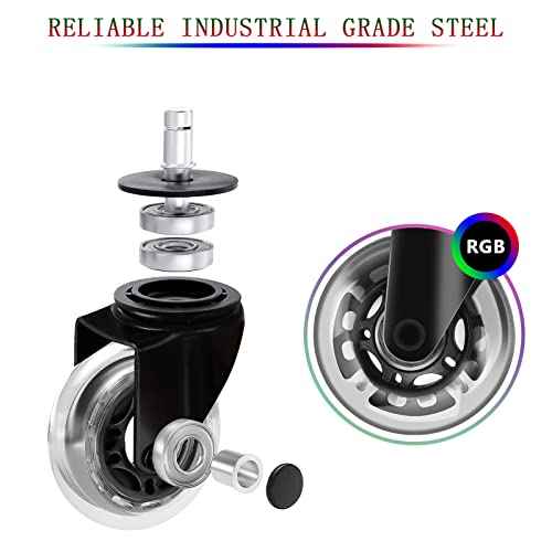 Gaming Chair Wheels - 2.5 inch Heavy Duty Caster Wheels(2200lbs),Mute Rolling Desk Chair Wheels Replacement (Set of 5)-Rubber Office Chair Wheels for Carpet, Wood Floors,Hardwood Floors