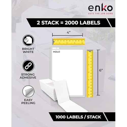 enKo 2 Stacks/2000 Labels 4"x6" Fanfold Direct Thermal Labels Compatible for Rollo Zebra Printer - Shipping Mailing Postage Labels, Perforated, Permanent Adhesive (2 Labels/Fold | 1000 Labels/Stack)