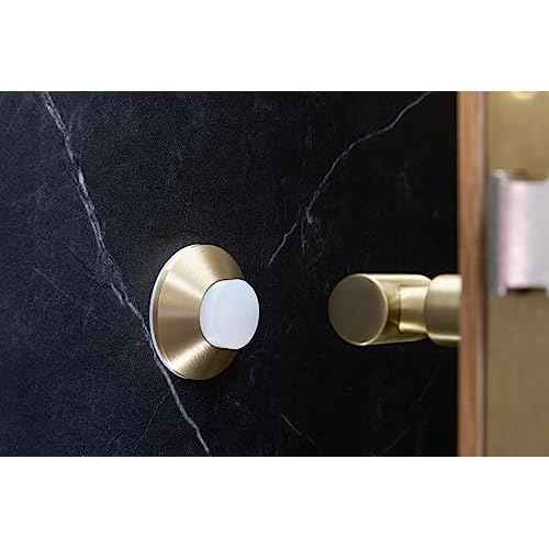 EVI Door Stoppers | Brass Door Handle Stopper - Adhesive and Screw Fastening - Protector Rubber - 1.77 x 0.66 Inch Door Stopper