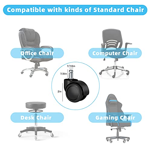 Omyoffice Replacement Office Chair Wheels 2" 1000Lbs Set of 5 - Black