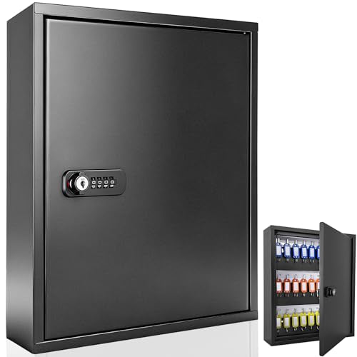 48 Key Lock Box Wall Mount, Heavy-Duty Key Cabinet with Combination Lock & Key Lock, Key Organizer for Office, Property Management, Hotel, Car Dealership-Includes 48 Key Tags, Mounting Hardware