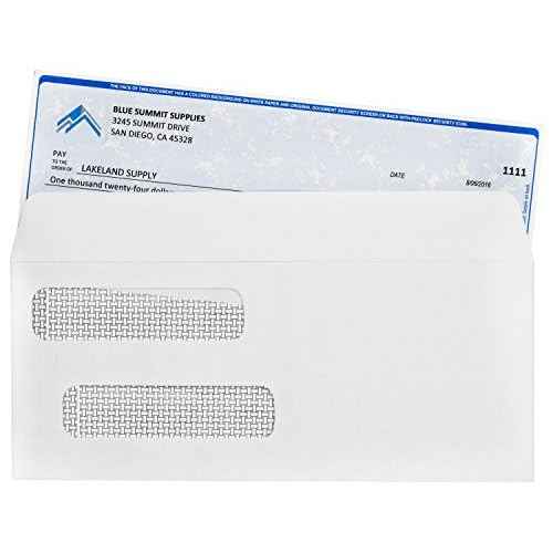500 No. 8 Flip and Seal Double Window Security Check Envelopes - Designed for Quickbooks Printed Checks - Number 8 Size 3 5/8 Inch x 8 11/16 Inch
