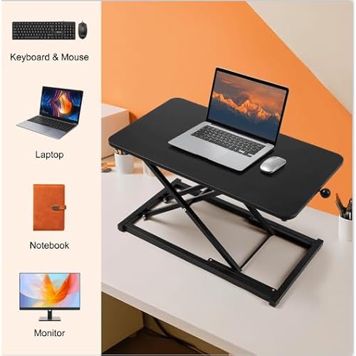 Adjustable Height Standing Desk Converter for Small Space Home Office, Keyboard Riser for Stand Up Desk Riser,Computer Keyboard Stand for Desktop Black Size 23.6 Inch
