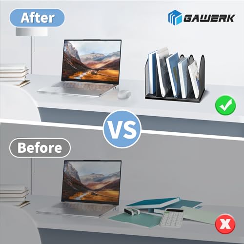 Gawerk 2 Pack Black 5-Section Desktop Organizer - Mesh File Folder Stand, Office & Home Storage