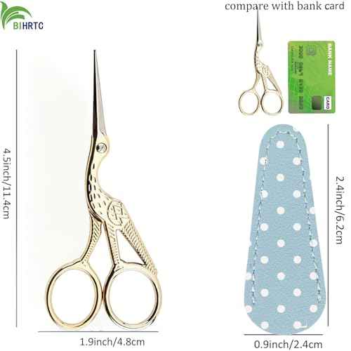 BIHRTC Small Craft 4.5Inch Embroidery Scissors with Artificial Leather Cover Stainless Steel Tip Bird Stork Scissors Shears for Sewing Crochet Embroidery Paper Art Work