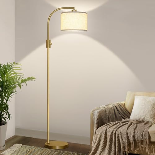 Nintiue Gold Linen Shade Modern Arc Floor Lamp with Dimmable LED Bulb Included