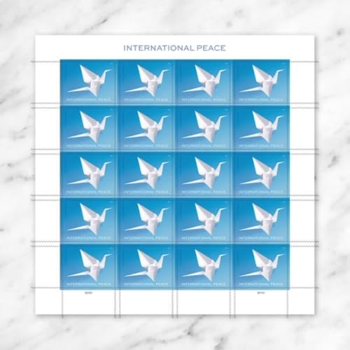 US Postal Service International Peace Forever Stamp Sheet of 20 - White Origami Crane