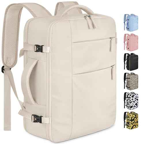 Capolo Travel Backpack for Women Men Waterproof Laptop Backpack Airlines Approved Carry On Backpack Bag Computer Bookbag for Business, Work, Traveling Fits 15.6 Inch Laptop(Beige)