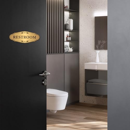 LUHIMO Gold Restroom Sign Sticker - Self-Adhesive Brushed Gold, Unisex 012