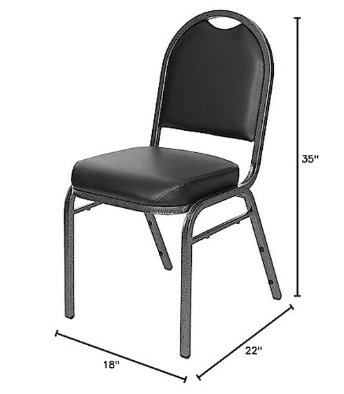 OEF Furnishings (Pack of 2) Premium Vinyl Upholstered Stack Banquet Chair, Black/Silver