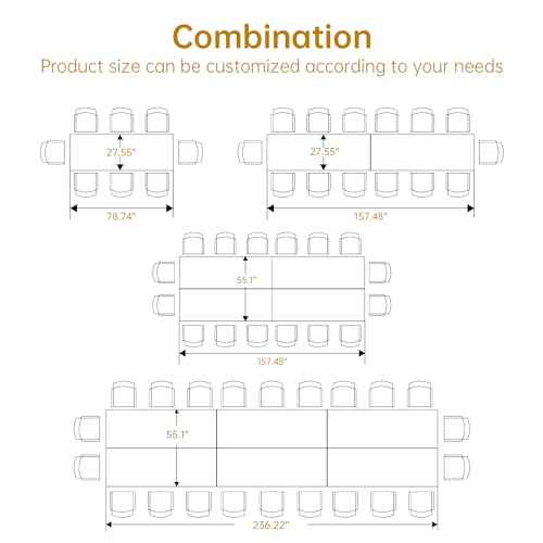 13FT Conference Table, Super Sturdy Large Rectangle Meeting Seminar Table for 16 Person, Long Business Tables, 4 Pcs Grey