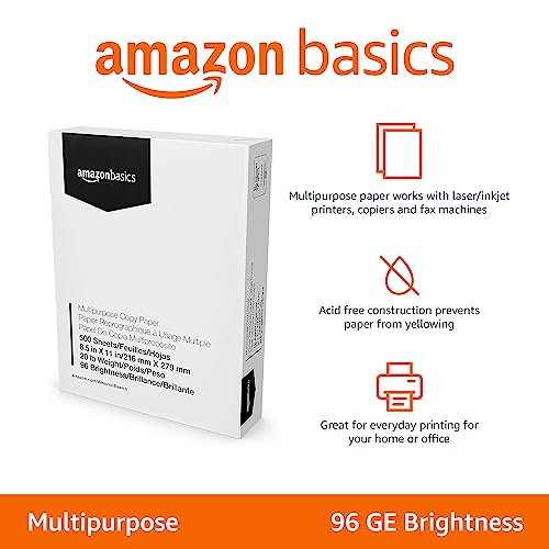 Amazon Basics Multipurpose Copy Printer Paper 8.5 x 11 Inches, 20lb, Bright White, 500 Sheets (1 Ream)