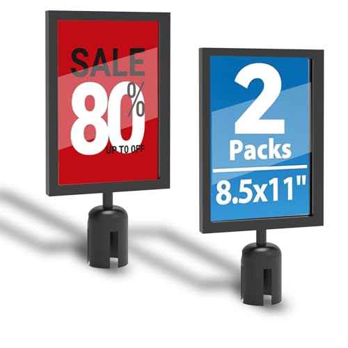 2 Pcs Stanchion Sign Holder 8.3 x 11.7, Portrait Post Top Stand Poster Display, Double Sided Sign Frame with Cover for Crowd Control Queue Barrier Sentry Stanchions Black Iron
