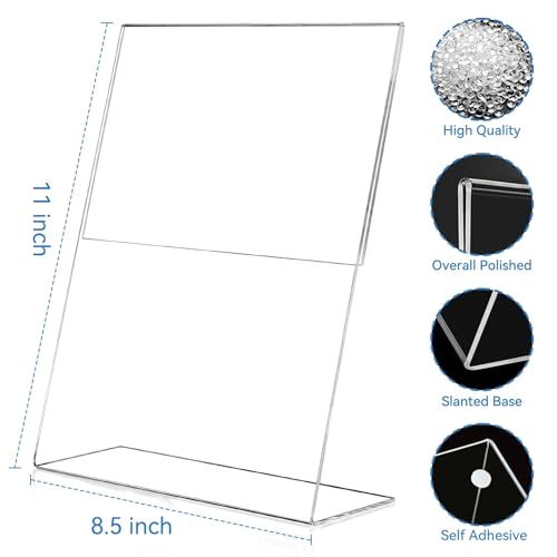 EHWINE 12 Pack Acrylic Sign Holder 8.5 x 11, L Shape Clear Plastic Display Stand, Slanted Back Picture Frame Menu Flyer Paper Display Stand up Table Top Sign Holders for Restaurant, Office and School