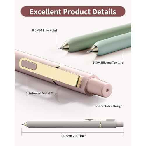 SUNEE Gel Pens, 6 Pack 0.5mm Pens Fine Point Smooth Writing Pens with Quick-Dry Black Ink, Cute Aesthetic School Office Note-Taking Pens for Journaling - Morandi