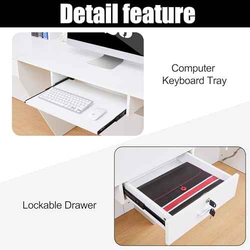 Reception Desk,Modern Checkout Counter with Lockable Drawer,Keyboard Tray and Shelves,White Receptionist Desk for Corporate and Hotel Lobbies£¨23.6¡±D x 86.6¡±W x 43.3¡±H£©