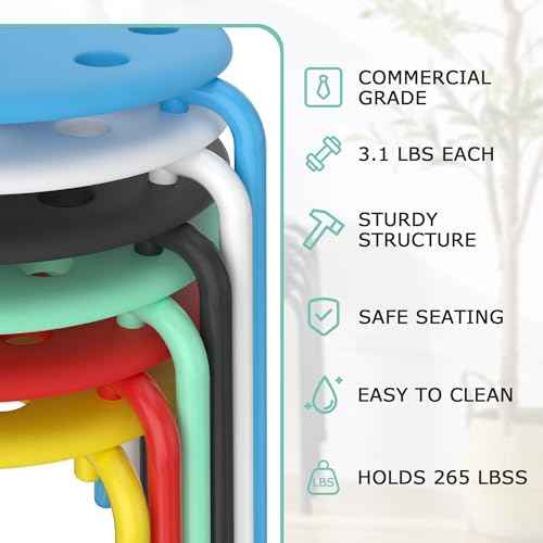 VECELO Stacking Stools Set of 6, 17.7 Inch Standard Height, Portable Plastic Colourful Decoration Stools for School Classroom and Office, No Assembly Required, Green