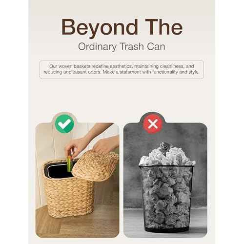 2 Gallons Wicker Waste Basket with Lid - Large Wicker Trash Can for Office - Waste Basket for Bedroom, Bathroom, Kitchen, Living Room - Boho Handwoven Trash Cans for Garbage (2 Gallons)