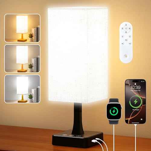 Light Therapy Lamp 10000 Lux Therapy Light with Remote and Touch Control, 3 Color Temperature, 5 Brightness Level Full Spectrum Light with USB C & A Ports Home/Office Use As Lift Mood, Black, 24W