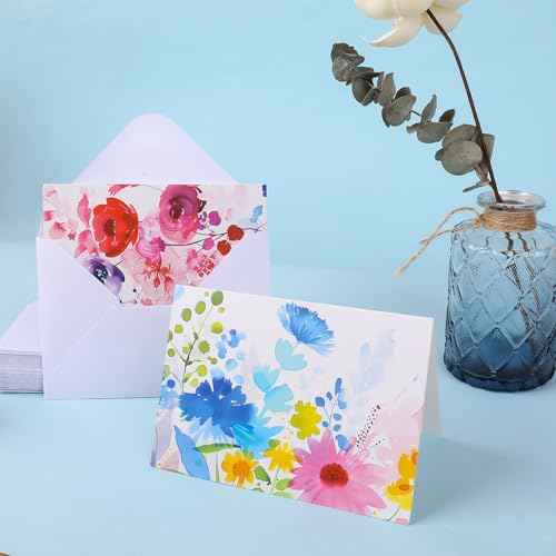 48 Pack Blank Cards and Envelopes, Watercolor Flowers Blank Greeting Cards, Blank Cards for All Occasion