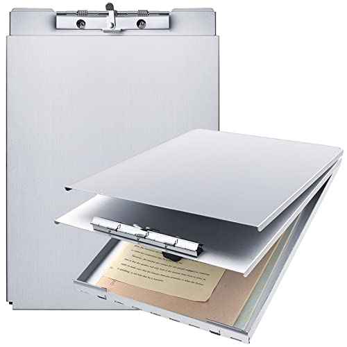 Henoyso Metal Storage Clipboard Bulk Heavy Duty Aluminum Clip Board for Teacher Contractor Medical Construction Office School Classroom, 12.6x9.2x1 Inch, Fit Letter Size 8.5x11 Inch Paper (2 Pcs)